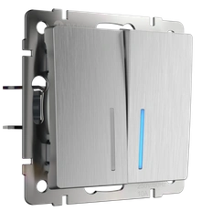 Изображение W1120109/ Выключатель двухклавишный с подсветкой (cеребряный рифленый) W1120109