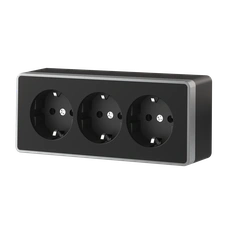 Изображение Розетка тройная с заземлением и шторками Gallant (черный/серебро) W5073134